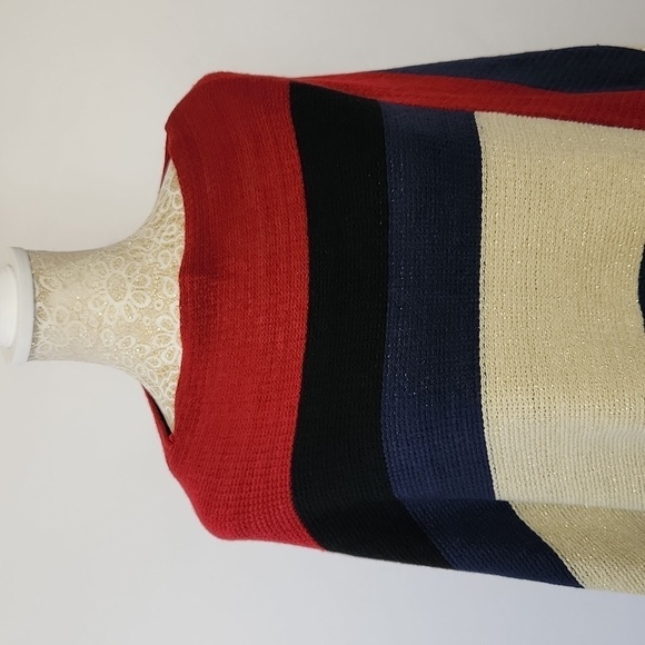 Lava Accessories Women's Knit Colorblock Stripe Metallic Thread Poncho Shawl OS - Picture 3 of 11